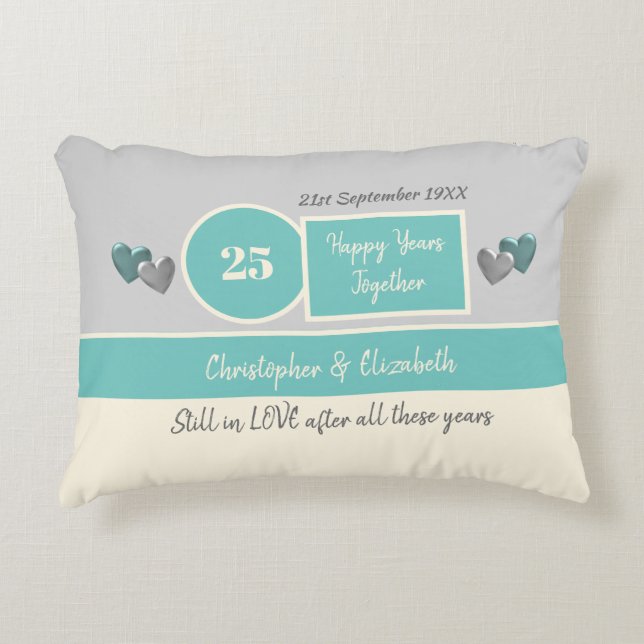 25th Wedding Anniversary silver and green Accent Pillow (Front)