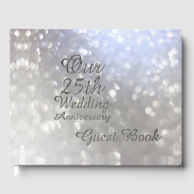 25th Wedding Anniversary Silver Bokeh Typography Guest Book (Front)