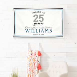 25th Wedding Anniversary Silver Cheers to 25 Years Banner