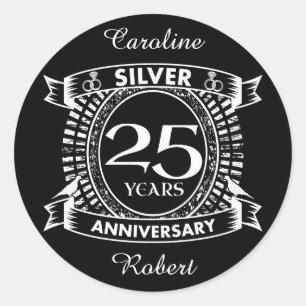 25th wedding anniversary silver crest classic round sticker