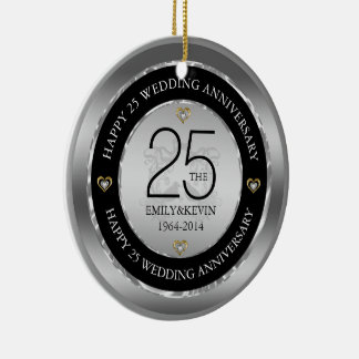25th Wedding Anniversary & Silver Design Ceramic Ornament