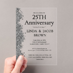 25th Wedding Anniversary Silver Faux Glitter  Acrylic Invitations