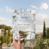 25th wedding anniversary silver florals bows