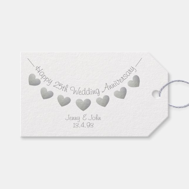25th Wedding Anniversary silver gift tag (Front (Horizontal))