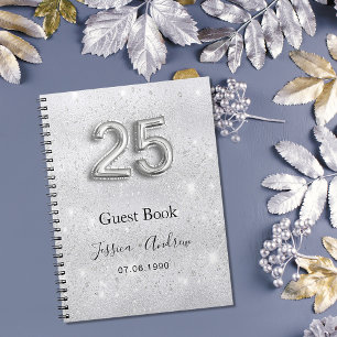 25th wedding anniversary silver glitter guest book