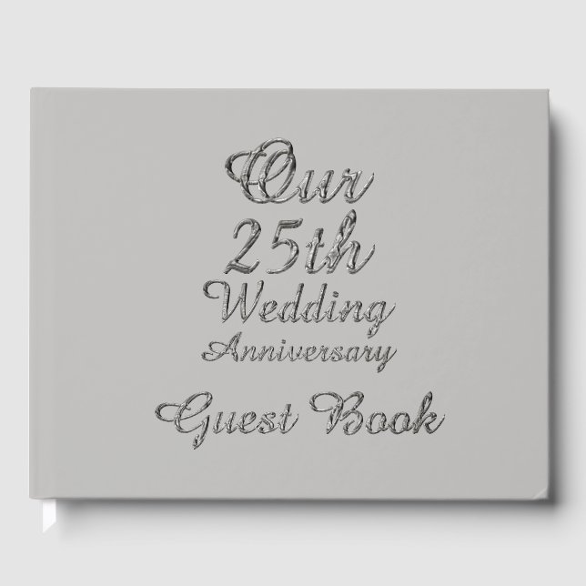 25th Wedding Anniversary Silver Grey Typography Guest Book (Front)