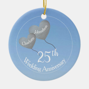 25th Wedding Anniversary silver heart balloon Ceramic Ornament