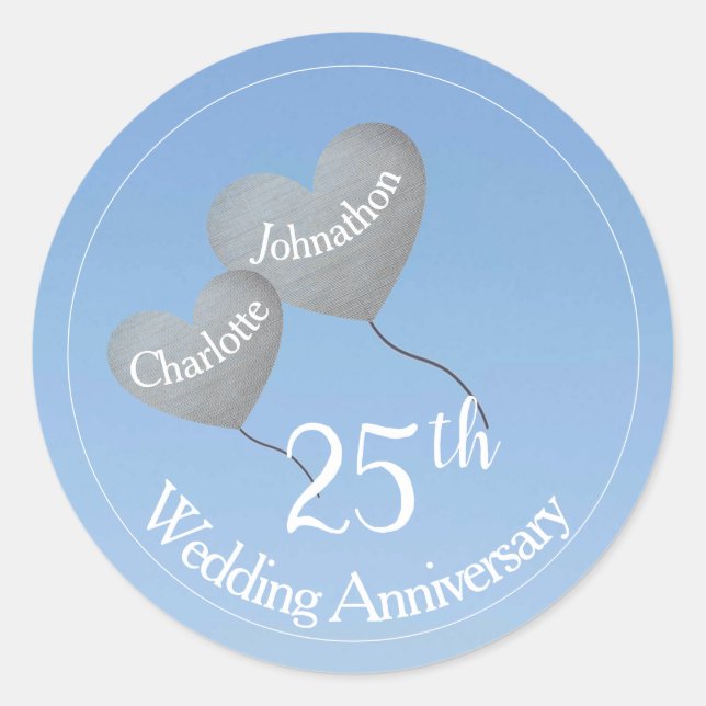 25th  Wedding Anniversary silver heart balloon Classic Round Sticker (Front)