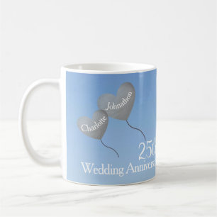 25th Wedding Anniversary silver heart balloon Coffee Mug