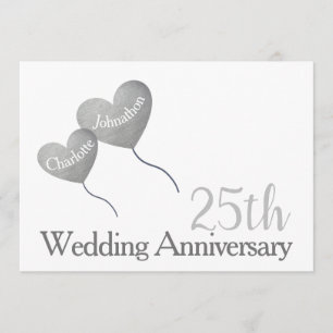 25th Wedding Anniversary silver heart balloon Invitation