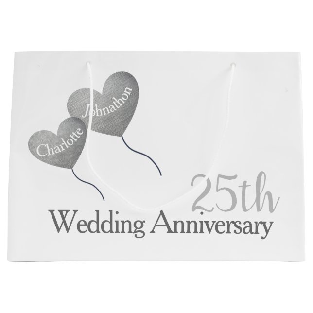 25th Wedding Anniversary silver heart balloon Large Gift Bag (Front)