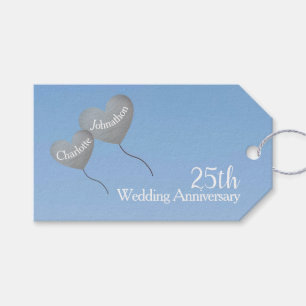 25th wedding anniversary silver heart balloons gift tags