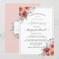 25th Wedding Anniversary, Silver Mint Peach Floral