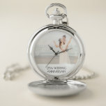 25th wedding anniversary silver photo couple  pocket watch<br><div class="desc">Template for your own photo. A wedding photo or a photo of husband and wife.  A white frame black black text. White numbers from 9 to 3.  With the text: 25th Wedding Anniversary.</div>