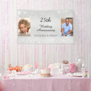 25th wedding anniversary silver photo glitter banner