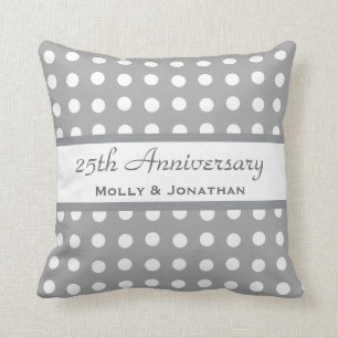 25th Wedding Anniversary Silver Polka Dots B24 Throw Pillow