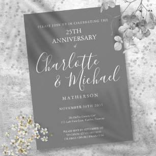 25th Wedding Anniversary Silver Script Signature Invitation