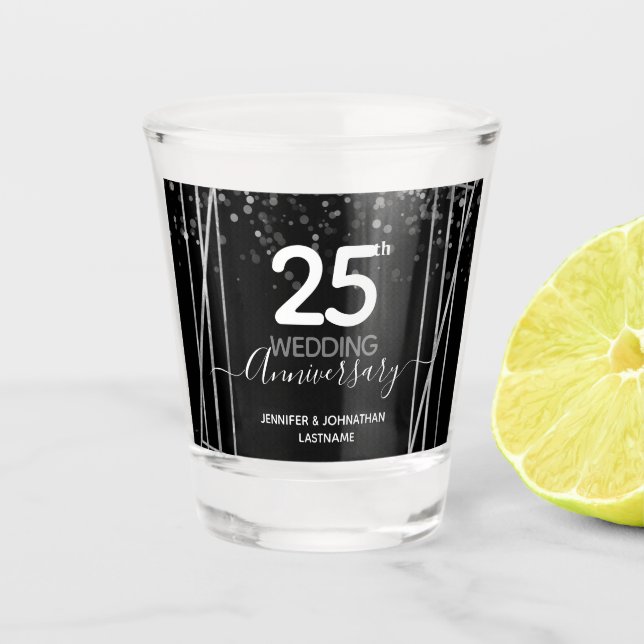 25th Wedding Anniversary Silver Shot Glass (Front)