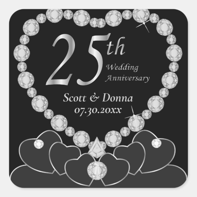 25th Wedding Anniversary - Silver Square Sticker (Front)