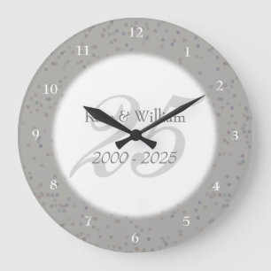 25th Wedding Anniversary Silver Stardust Confetti Large Clock