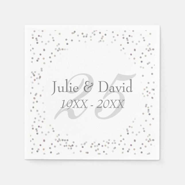 25th Wedding Anniversary Silver Stardust Confetti Napkin (Front)