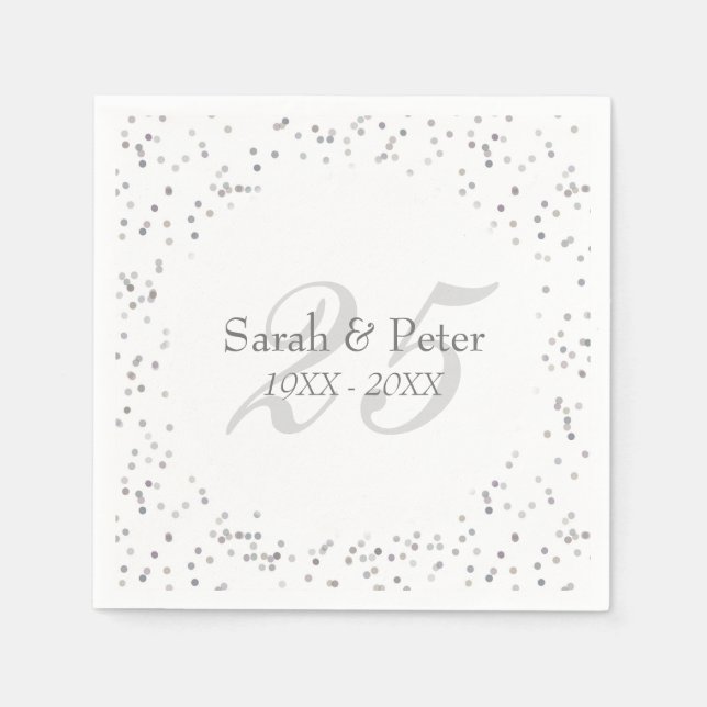 25th Wedding Anniversary Silver Stardust Confetti Napkin (Front)