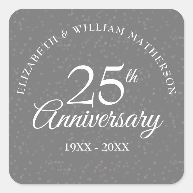 25th Wedding Anniversary Silver Stardust Square Sticker (Front)