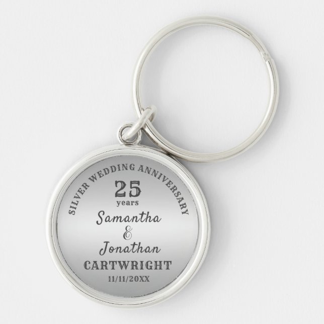 25th WEDDING ANNIVERSARY Silver Wedding Editable Keychain (Front)