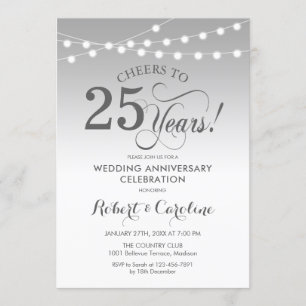 25th Wedding Anniversary - Silver White Invitation