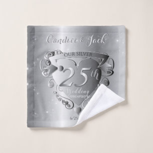 25th Wedding Anniversary Silvery Heart  Bath Towel Set