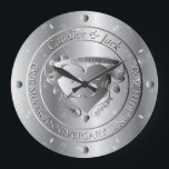 25th Wedding Anniversary Silvery Heart Large Clock<br><div class="desc">Looking for that romantic design for their 25th wedding anniversary milestone? With a touch of retro 50's and silvery highlights? Then perhaps my original heart emblem marking the day on coasters will be just the gift you're looking for!</div>