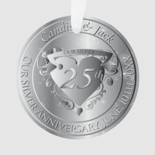 25th Wedding Anniversary Silvery Heart Ornament