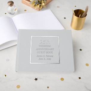 25th Wedding Anniversary Simple Silver Stylized Guest Book