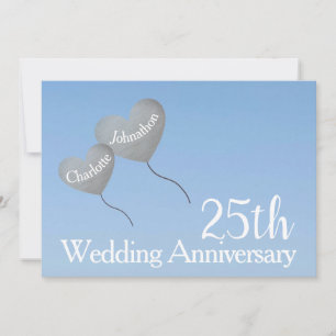 25th Wedding Anniversary sky silver heart balloon Invitation