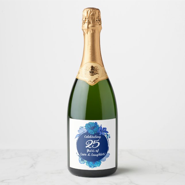 25th Wedding Anniversary Sparkling Wine Bottle Lab Label (Front)