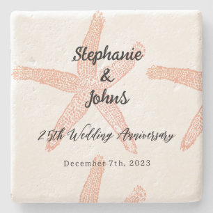 25th Wedding Anniversary Starfish Custom Name Gift Stone Coaster