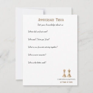 25th Wedding Anniversary Trivia Game Elegant Gold Card