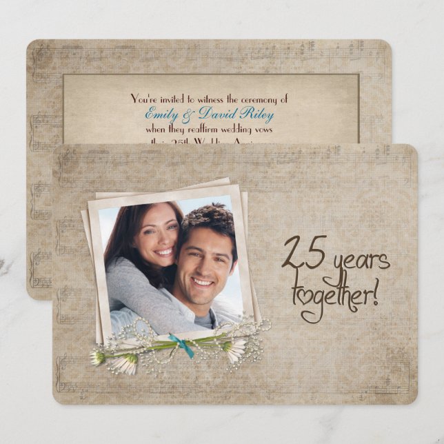 25th Wedding Anniversary Vow Renewal Invitation (Front/Back)