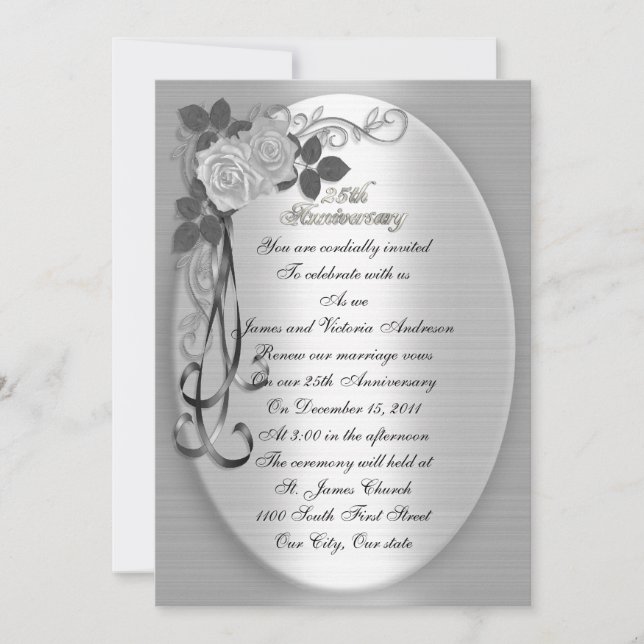 25th Wedding anniversary vow renewal White roses Invitation (Front)