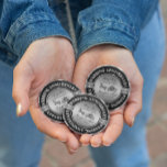 25th Wedding Anniversary-Wedding Horse & Carriage 6 Inch Round Button<br><div class="desc">Glamourous elegant 25 wedding anniversary commemorative plate. Black and silver with diamonds accents. Wedding horse and carriage in black and silver grey. Customizable text. Fairy tale continues.</div>