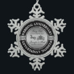 25th Wedding Anniversary-Wedding Horse & Carriage Snowflake Pewter Christmas Ornament<br><div class="desc">Glamourous elegant 25 wedding anniversary commemorative plate. Black and silver with diamonds accents. Wedding horse and carriage in black and silver grey. Customizable text. Fairy tale continues.</div>
