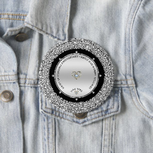 25th wedding Anniversary white diamonds & silver 4 Inch Round Button
