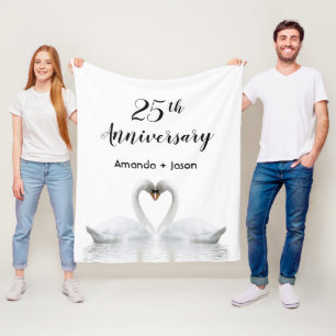 25th wedding anniversary white swans in love fleece blanket