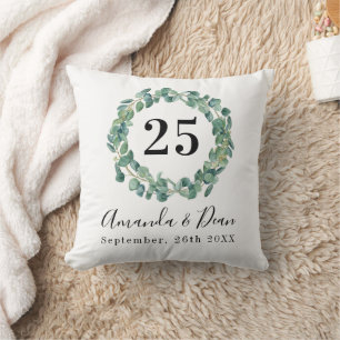25th wedding annversary eucalyptus wreath throw pillow