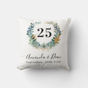 25th wedding annversary eucalyptus wreath throw pillow