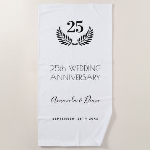 25th wedding annversary white black wreath beach towel