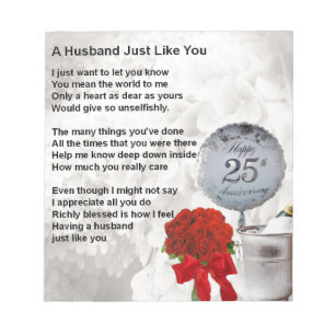 25th wedding husband poem notepad