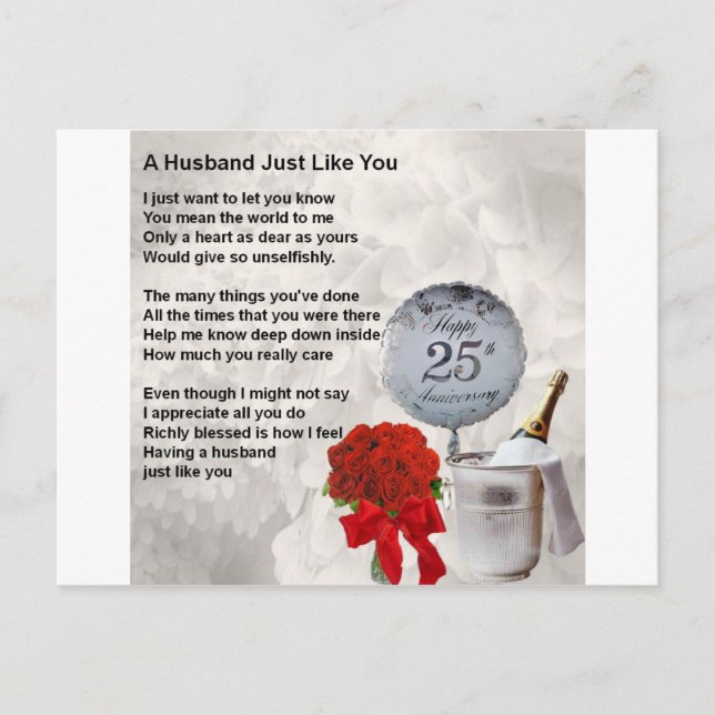 25th wedding husband poem postcard (Front)