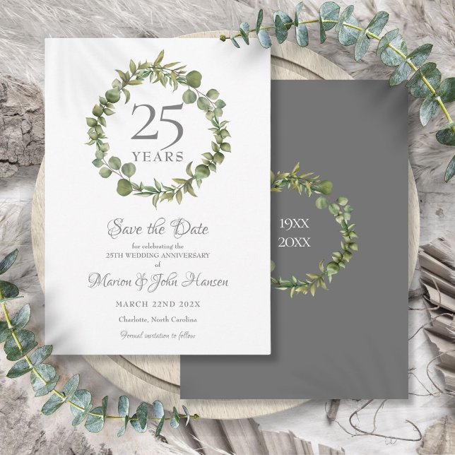 25th Wedding Silver Anniversary Greenery Garland  Save The Date (25th Wedding Silver Anniversary Greenery Garland Save The Date)