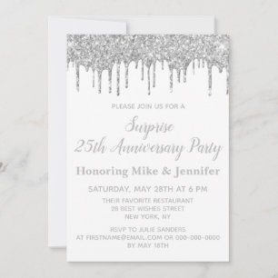 25th White and Silver Surprise Anniversary Party Invitation